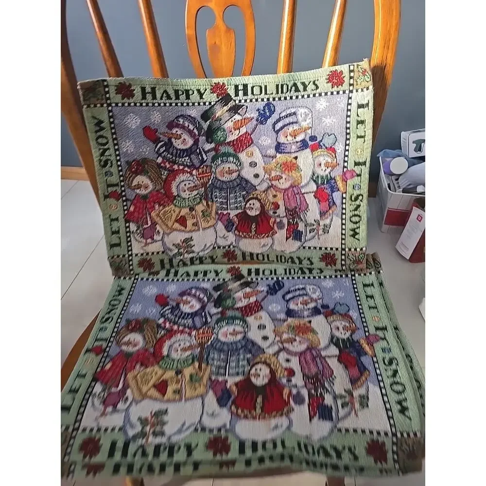 Lot of 4‎ Vtg Happy Holidays Christmas Snowman Snow People Tapestry Placemats